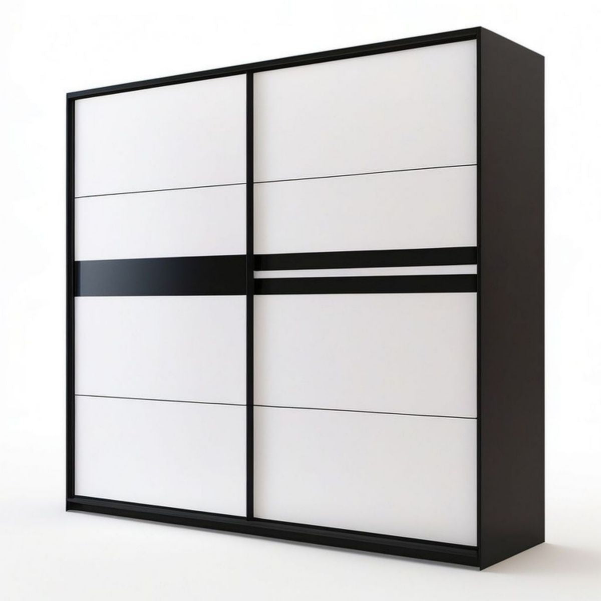 Schwebetürenschrank mit 2 Schiebetüren, 200 x 60 x 220 cm, Weiss/Schwarz