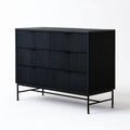 Kommode mit 3 Schubladen, 120 x 45 x 90 cm, Schwarz, geripptes MDF und Stahl