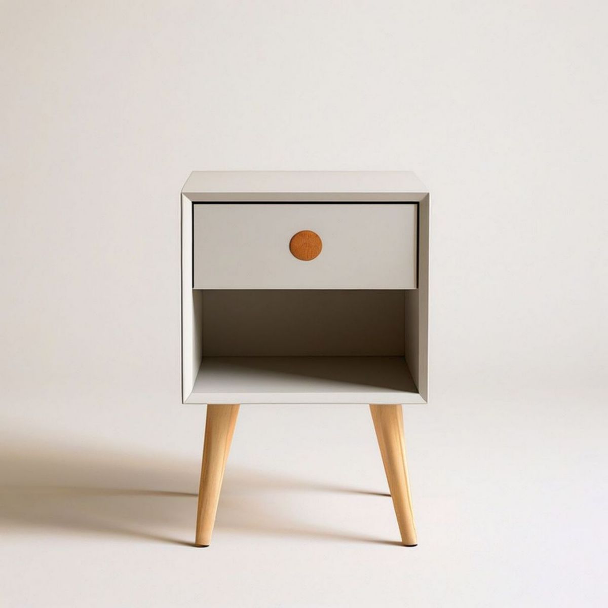 Nachttisch mit Schublade und offenem Fach, 40 x 35 x 60 cm, Weiss/Natur, MDF und Massivholz