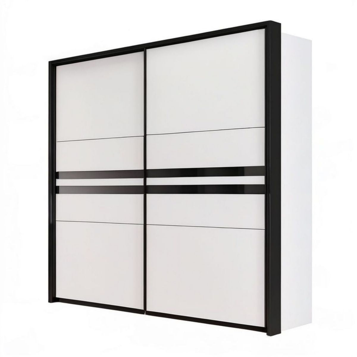 Schwebetürenschrank 180 x 60 x 200 cm Weiss/Schwarz aus Spanplatte