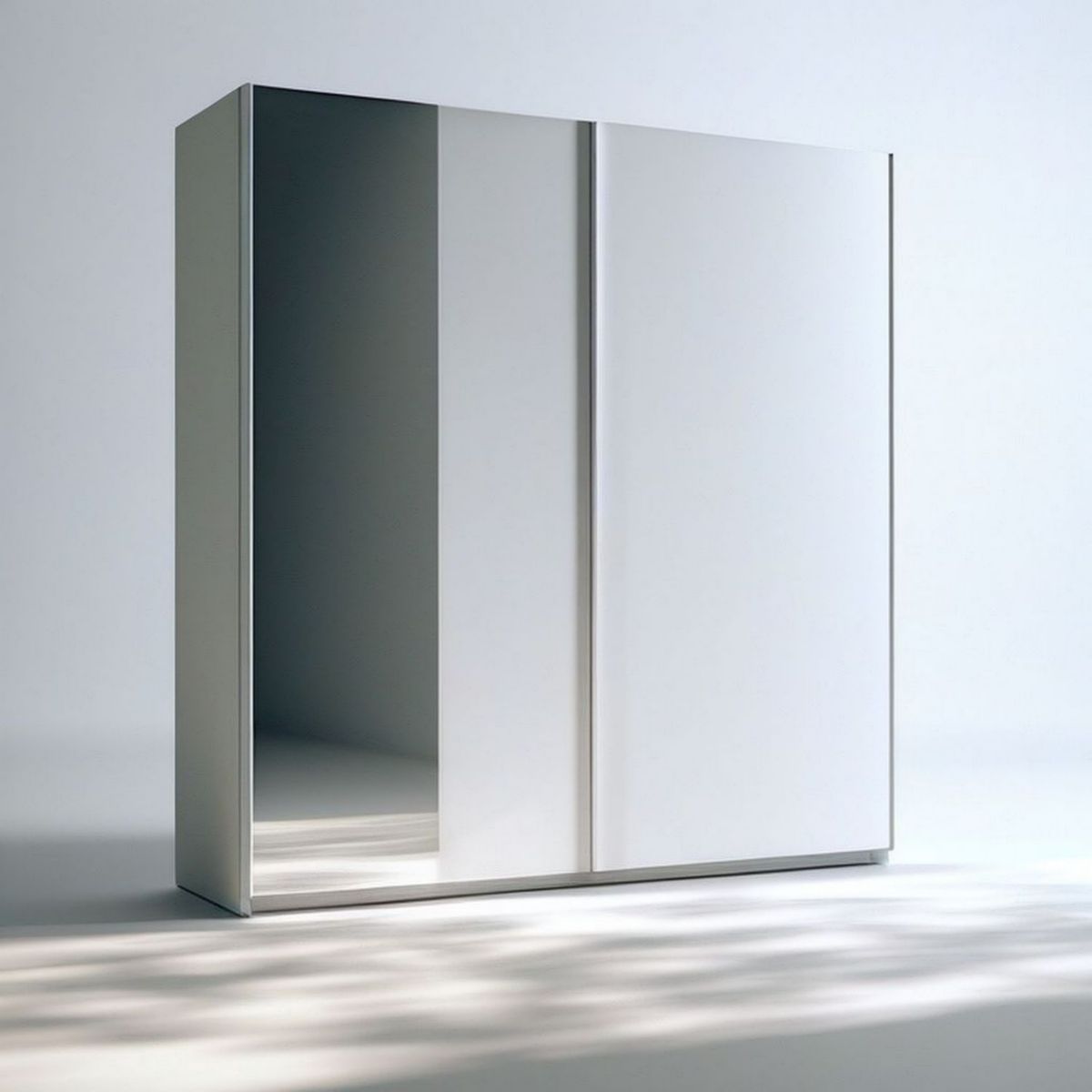 Schwebetürenschrank 200 x 60 x 220 cm Weiss/Grau mit Spiegelglas