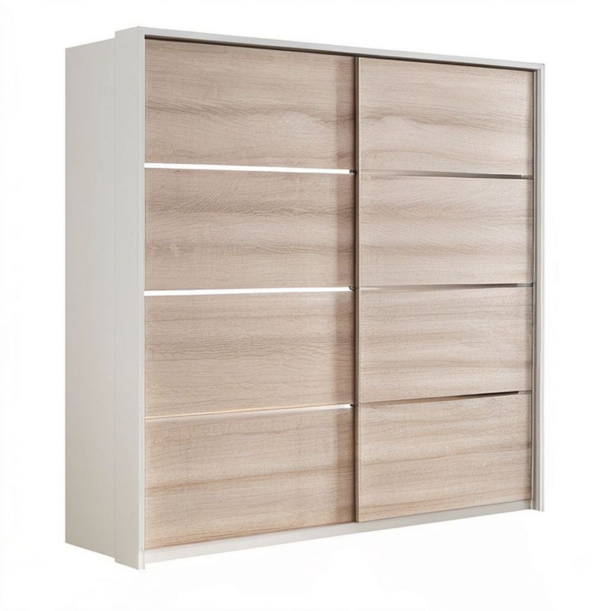 Schwebetürenschrank 180 x 62 x 215 cm in Weiss und Eichenfarben