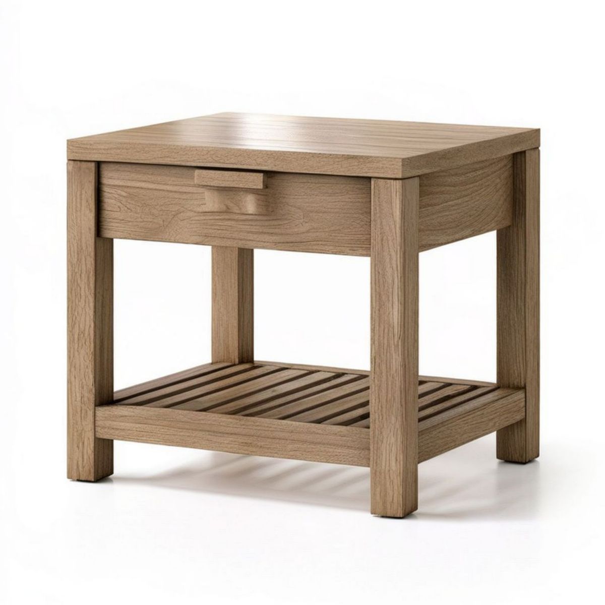 Nachttisch aus Eichenholz Naturbraun mit Schublade und Ablage, 50 x 40 x 60 cm