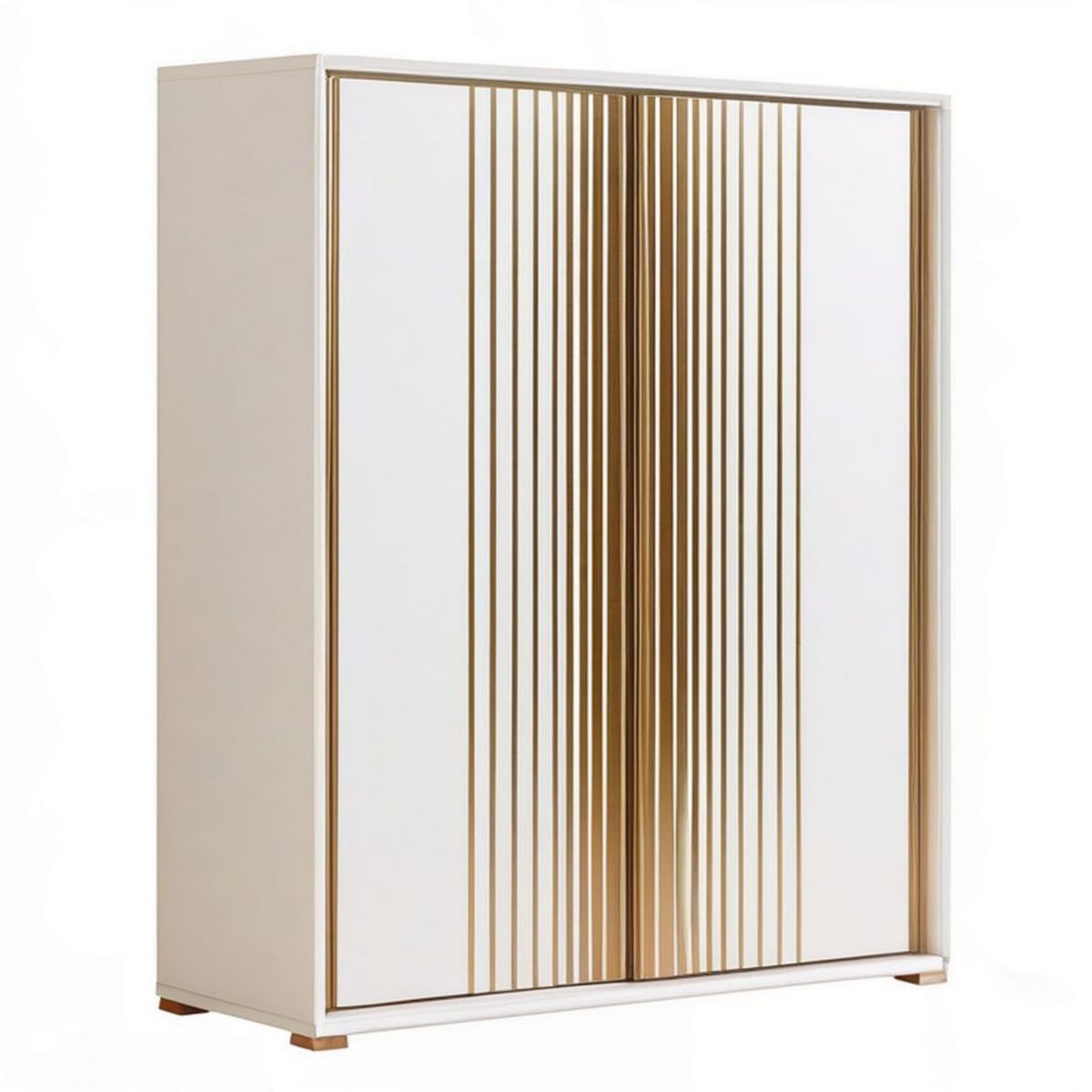 Kleiderschrank mit 2 Schiebetüren, 120 x 60 x 200 cm, Weiss/Gold, MDF und Aluminium