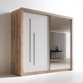 Schwebetürenschrank mit Spiegel, 200 x 60 x 200 cm, Weiss/Eiche Sonoma