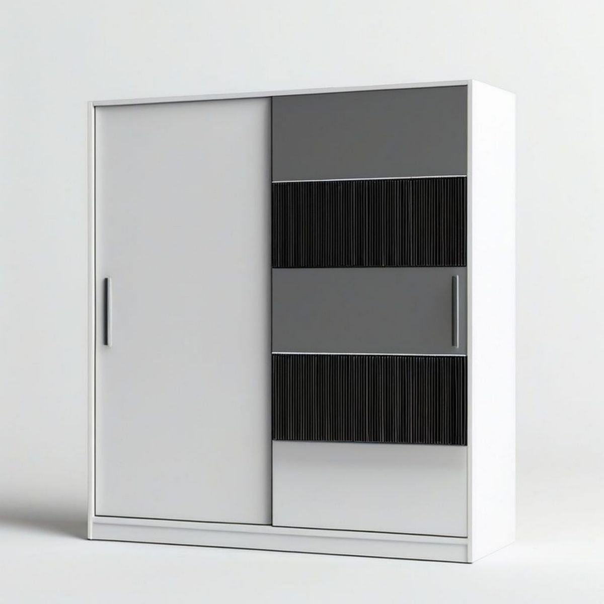 Kleiderschrank mit 2 Schiebetüren in Weiss, Grau und Schwarz, 120 x 60 x 200 cm