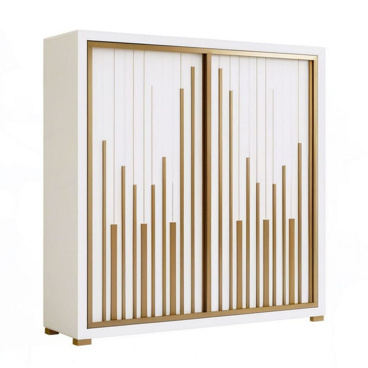 Kleiderschrank mit 2 Schiebetüren, 120 x 60 x 200 cm, Weiss/Gold
